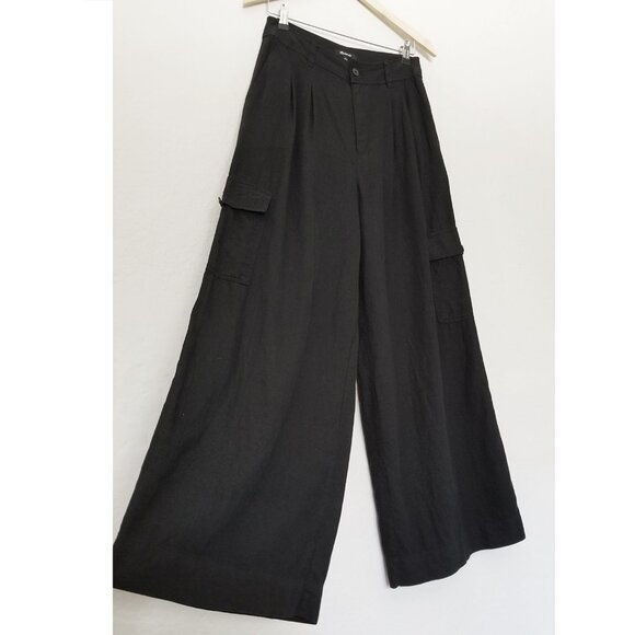 Madewell Wide Leg Cargo Pocket Pants High Waist Linen Blend Black Size 6 $98 - Picture 12 of 16